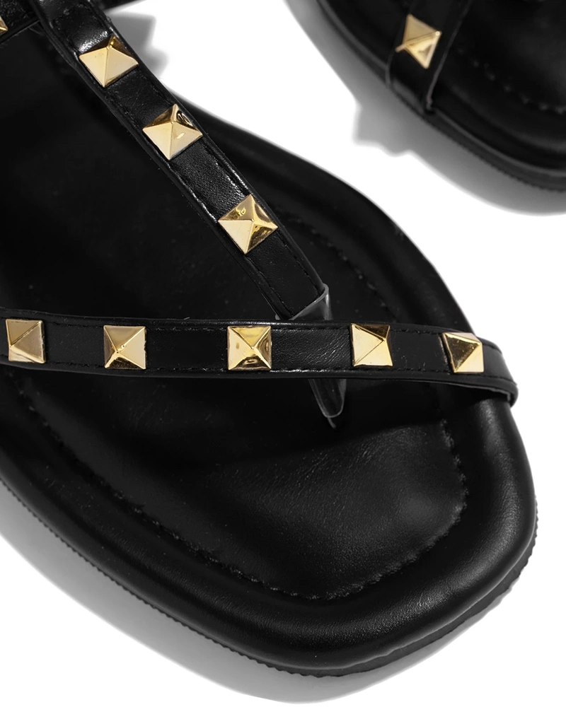 Trish Lucia Women's Rivets Split Toe Slide Sandals Strappy Flat Sandals Cross Strap Beach Flip Flops