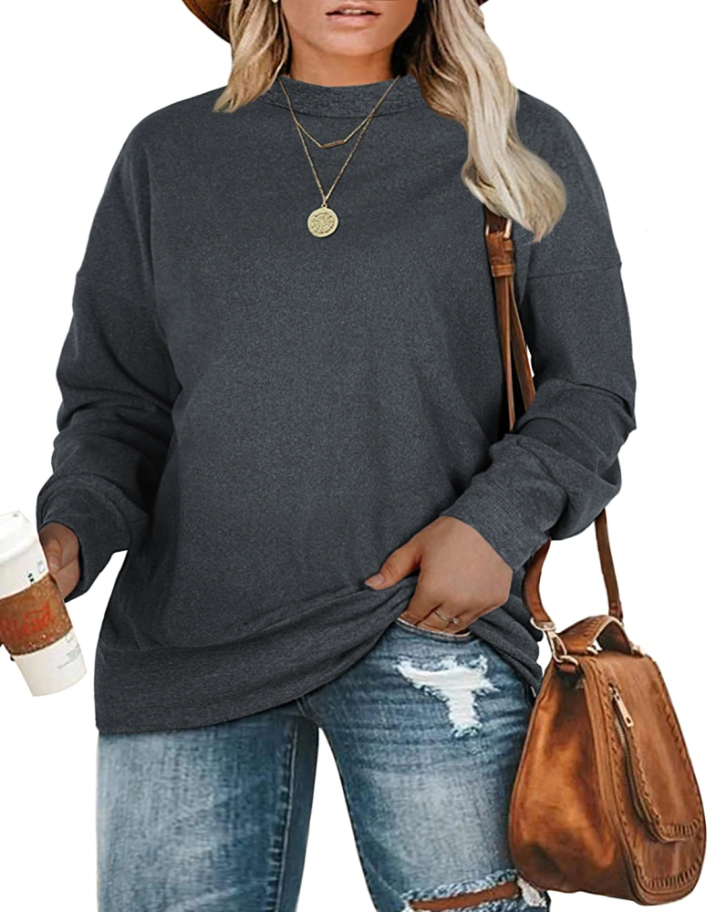 Womens Plus Size Crewneck Tunic Sweatshirts Oversized Long Sleeve Casual Pullover Cotton Loose Fit Tops