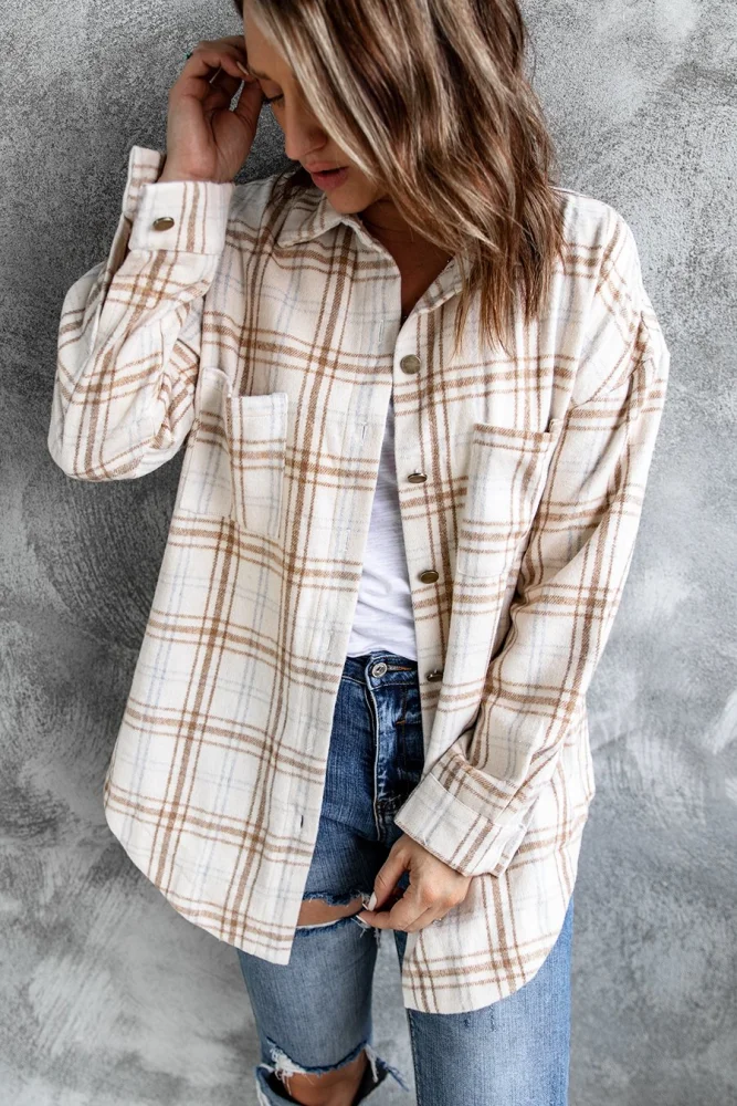 Heltapy Womens Casual Plaid Shacket Jacket Wool Blend Button Down Shirt Flannel Shackets Blouse Coat