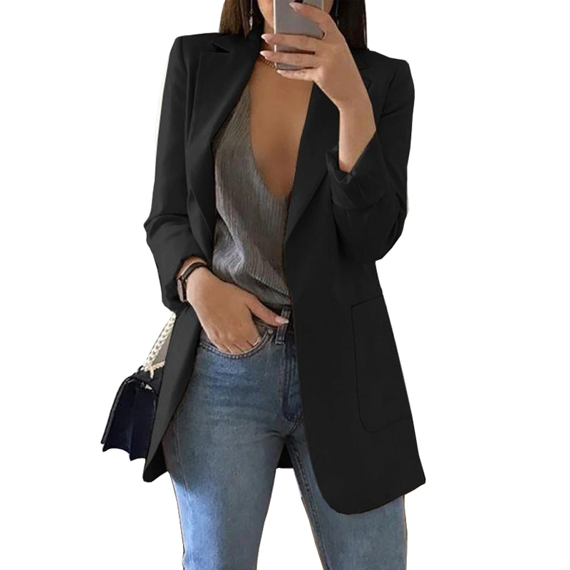 Cnkwei Womens Casual Blazers Open Front Long Sleeve Lapel Collar Work Office Jacket