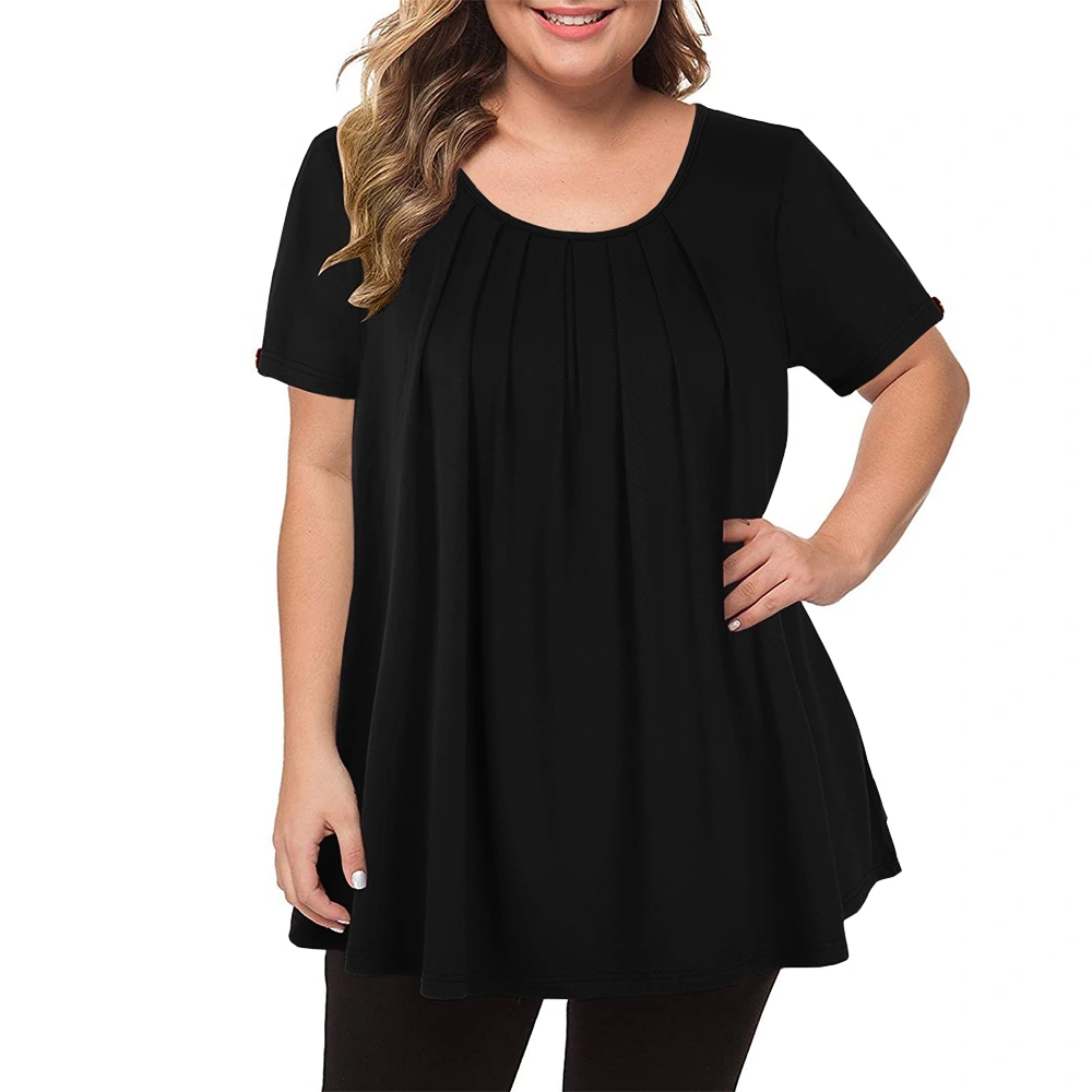 Lcucyes Women's Plus Size Short Sleeve Flowy Tunic Tops Loose Pleated Swing Blouse Shirts