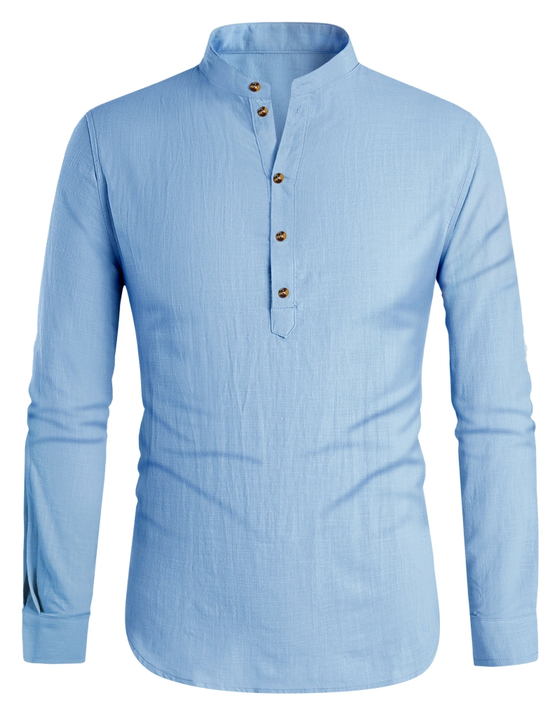 Baumwolle Leinenhemd Herren Hemd Langarm Stehkragen Sommerhemd Strandhemd Elegant Shirts