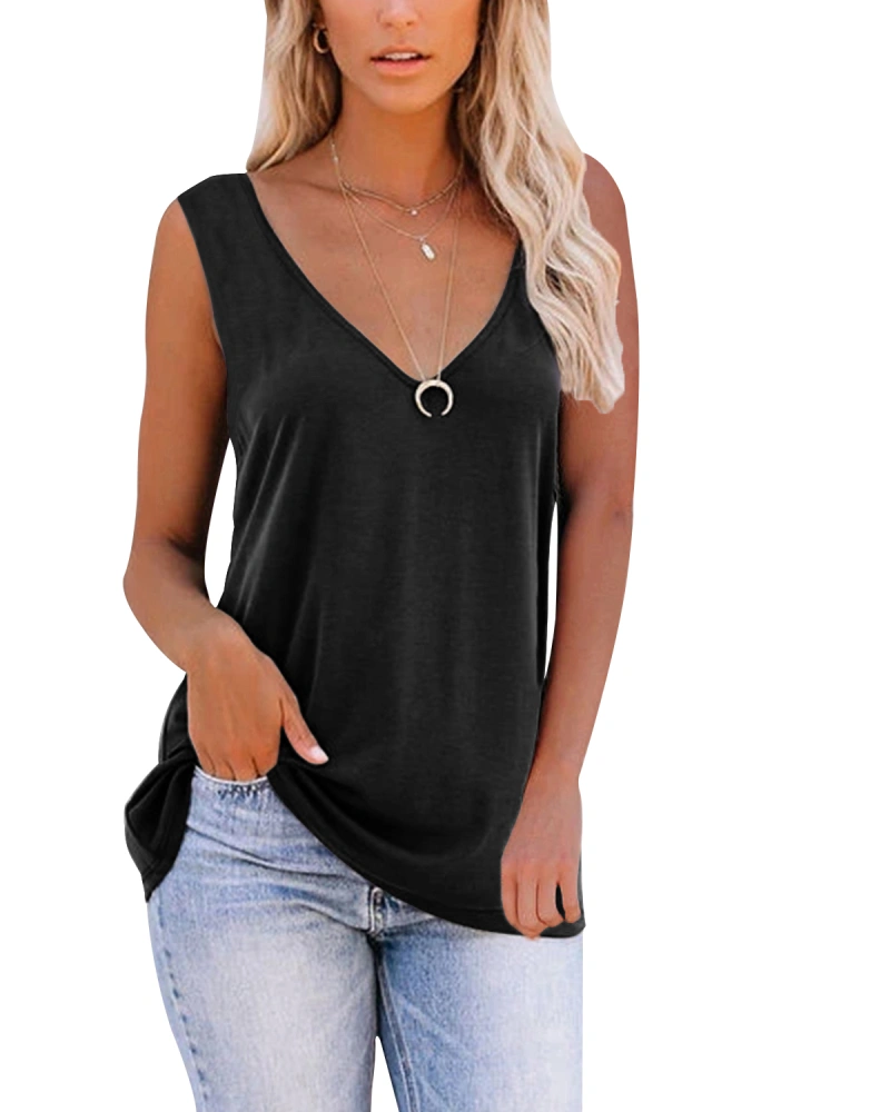 Heltapy Womens Tank Tops Loose Fit V Neck Sleeveless Tunic Top Casual Basic T Shirts