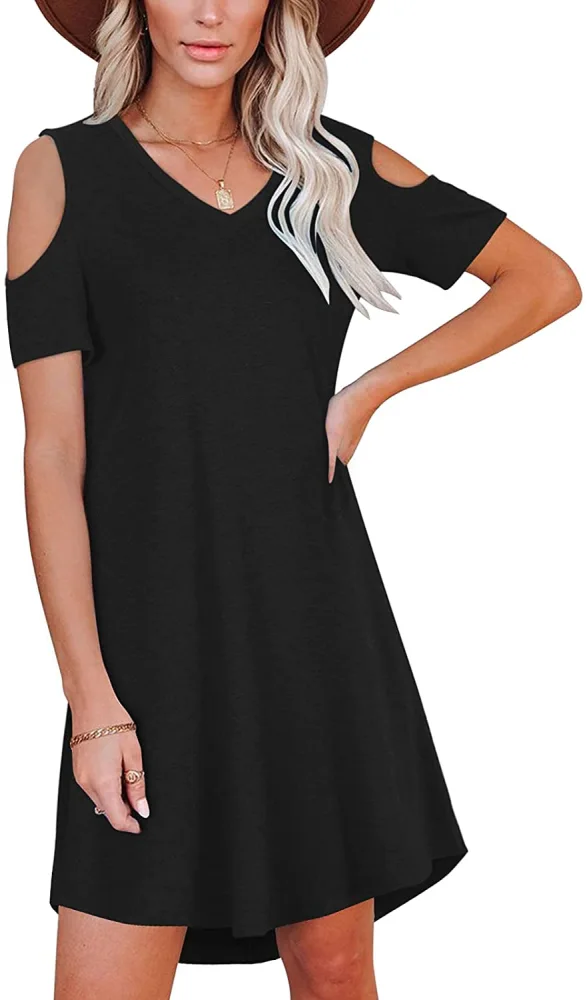 GIBLY Women's Summer Twist Knot Tshirt Dresses Casual V Neck Short Sleeve Side Knot Dress