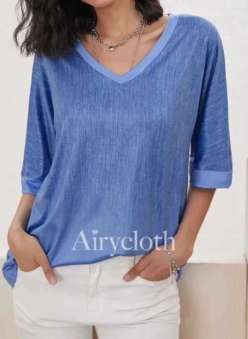 Womens Summer Tops 3/4 Sleeves V Neck T Shirts Casual Loose Fit Tee Blouses