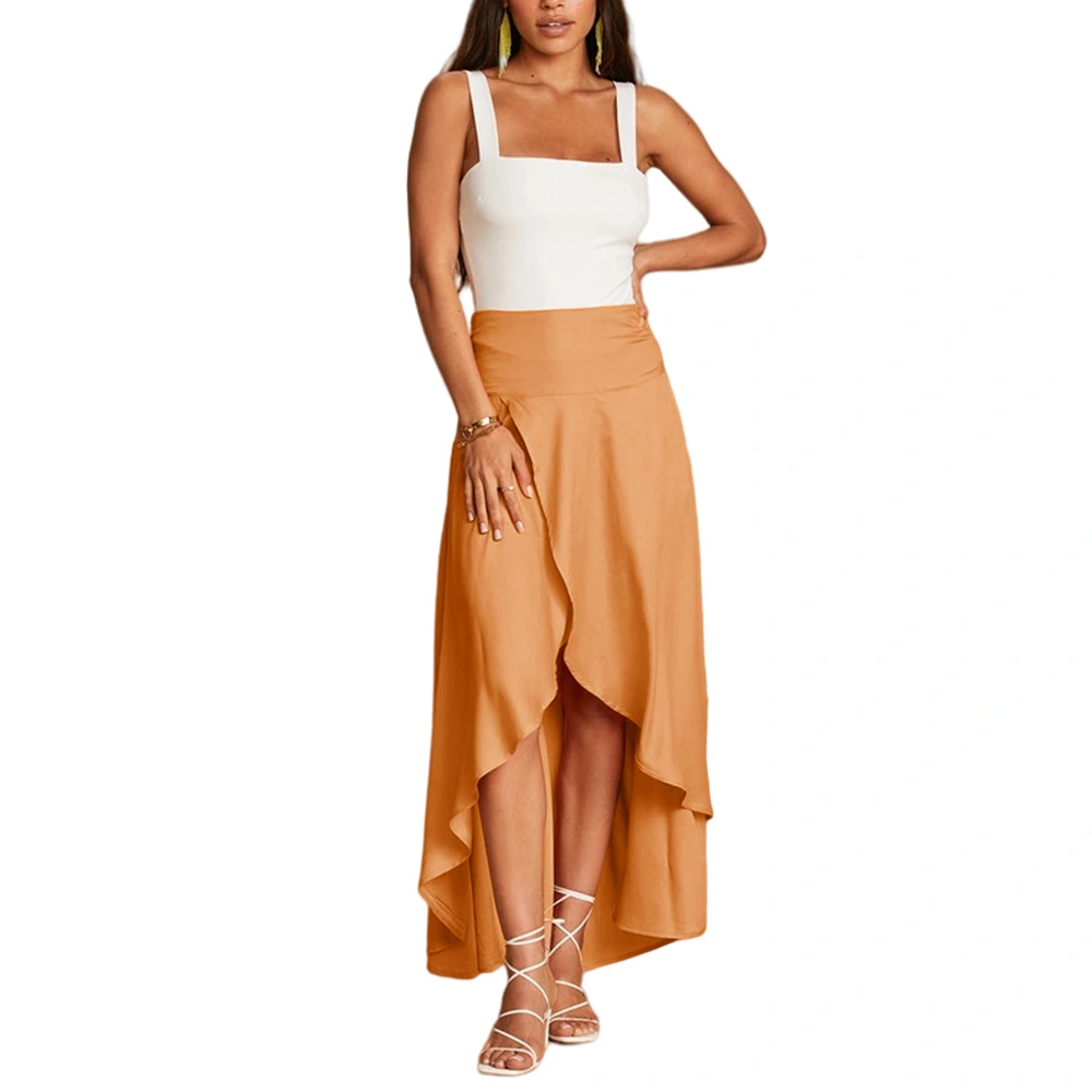 Women's High Low Maxi Skirts Asymmetrical Elastic High Waist Long Draped Tulip Hem Skirt