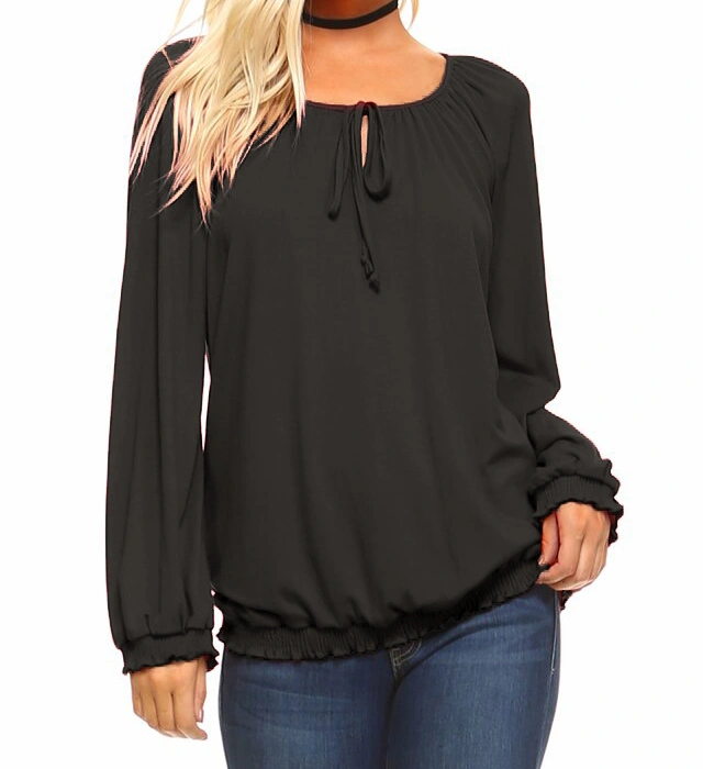 Women's Casual Long Sleeve Crew Neck Blouse Ruffle Loose Shirt Tops