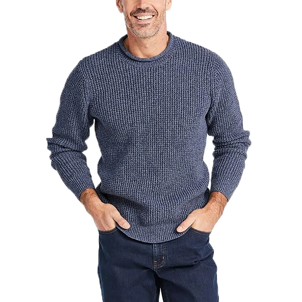 Mens Long Sleeve Cable Knit Sweater Pullover Fisherman Tops Crewneck Sweater Regular Fit