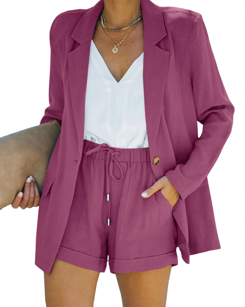 SySea Women's Business Suits Long Sleeve Blazer Jacket Coat and High Waisted Shorts 2 Pieces Outfits Set