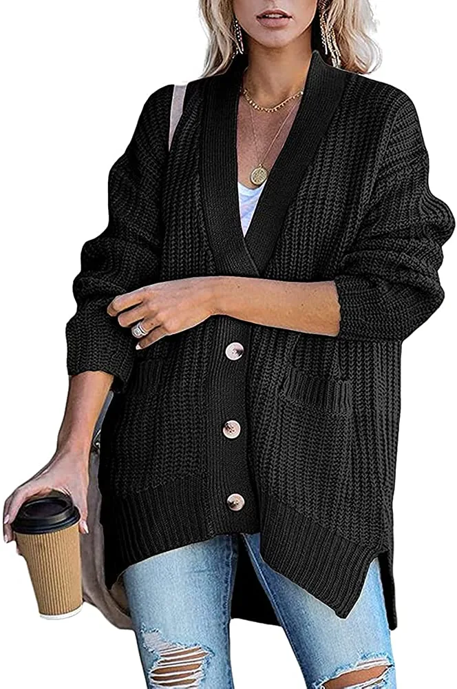 Ricristy Womens Cardigan Sweaters Long Sleeve Button Down Open Front Chunky Knit Oversized Cardigans with Pockets