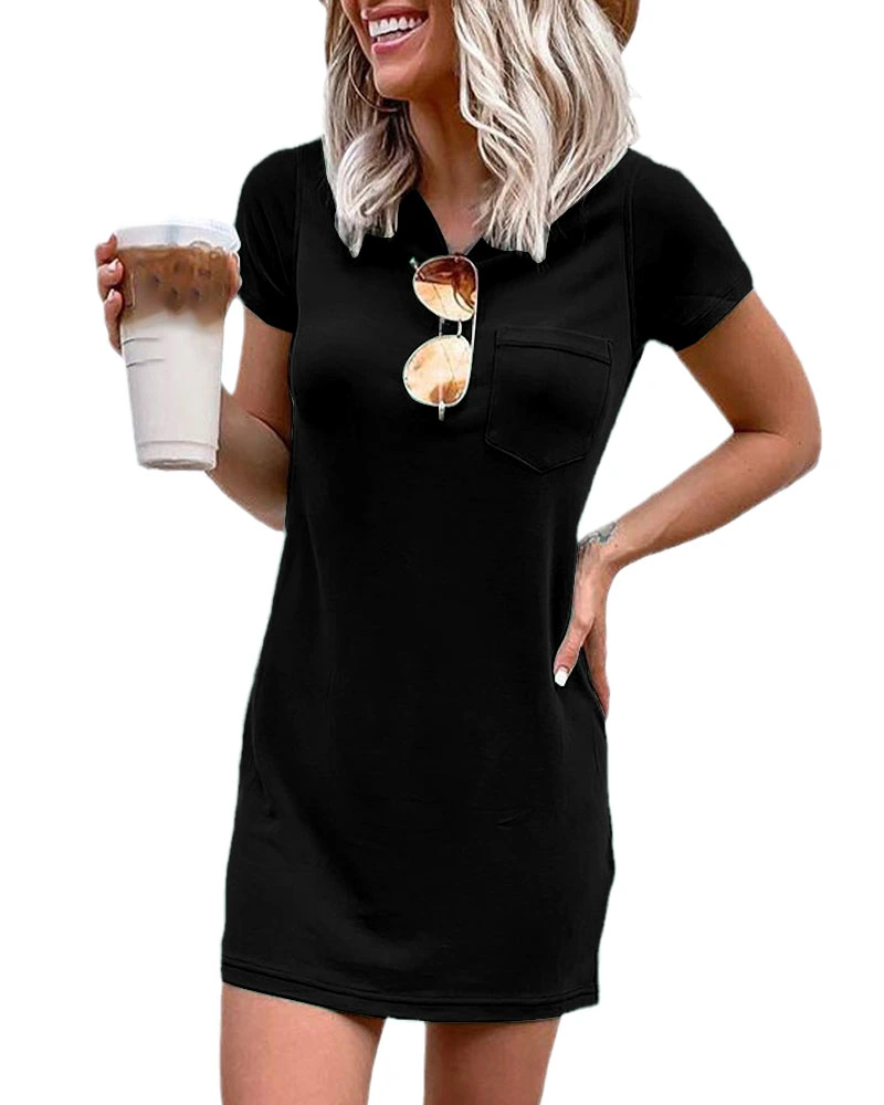 Ladiyo Women T Shirt Dress Summer Fashion Mini Fress Crew Neck Short Sleeve Dress Solid Color Casual Dress with Pocket