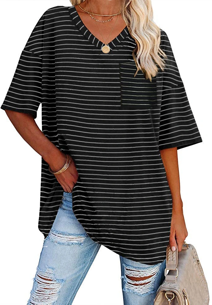 Ebifin Women's Oversized T Shirts Tees Half Sleeve V Neck Comfy Cozy Cotton Tunic Tops