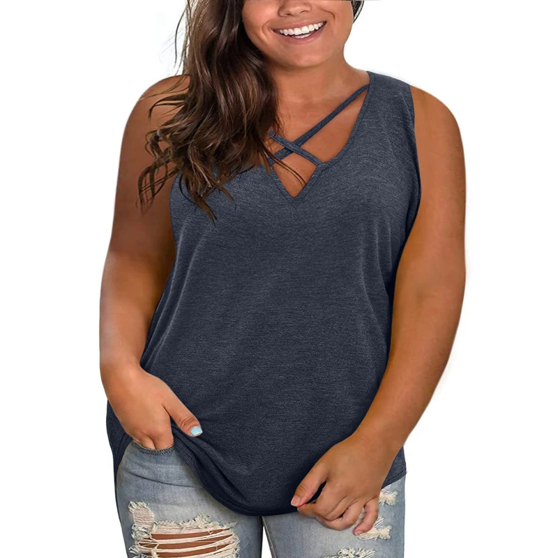 Plus Size Tank Tops for Women Summer Sleeveless Sexy V Neck T-Shirts Tops Casual Loose Cotton Tees