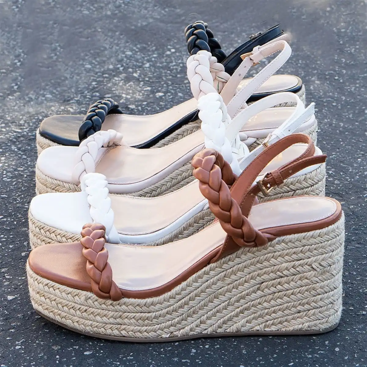 Trish Lucia Womens Espadrille Wedge Open Toe Sandals Platform High Heel Braided Ankle Strap Buckle Summer Causal Shoes