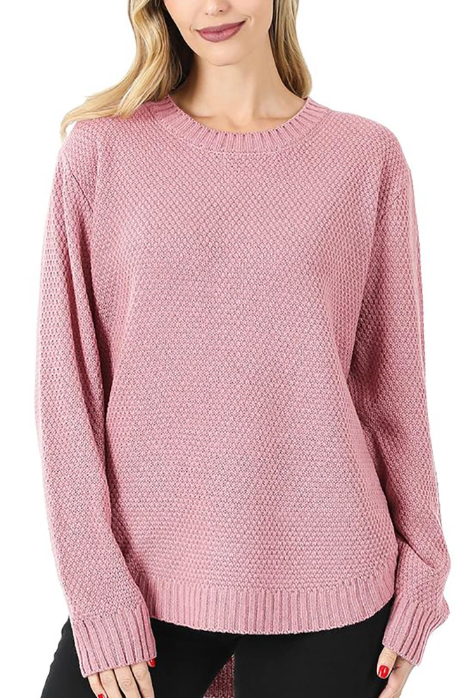 Womens Sweaters Pullover Crewneck Side Split High Low Hem Oversized Knit Sweater Casual Loose Jumper Tunics Tops