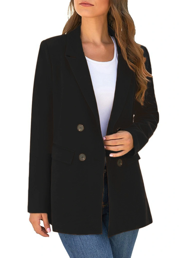 Women's Long Sleeve Lapel Blazers Casual Solid 2 Buttons Blazer Jackets with Pockets