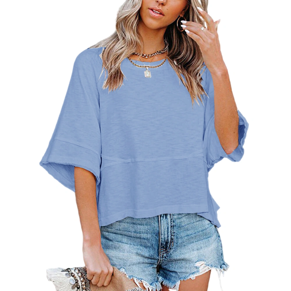 Sovelen Women's Summer Casual Crewneck Batwing Half Sleeve T-Shirts Solid Color Loose Fit Cute Basic Flowy Tops Tees Blouses