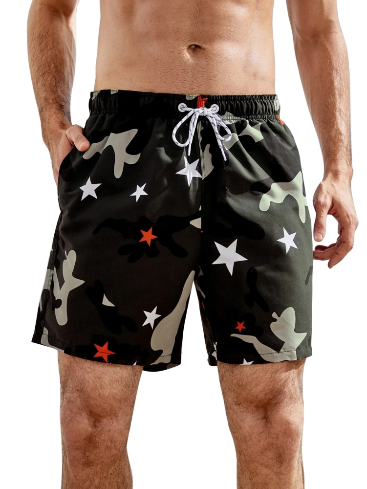 Esobo Men's Camouflage Stripe Swim Trunks Multi-Color Swimwear Athletic Beach Shorts with Pockets