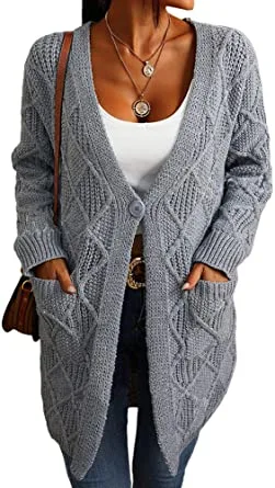 Niceyi Women's Casual Open Front Cardigans Knitted Sweaters Solid Color Loose Jacket Long Sleeve Mid-Length Cardigan