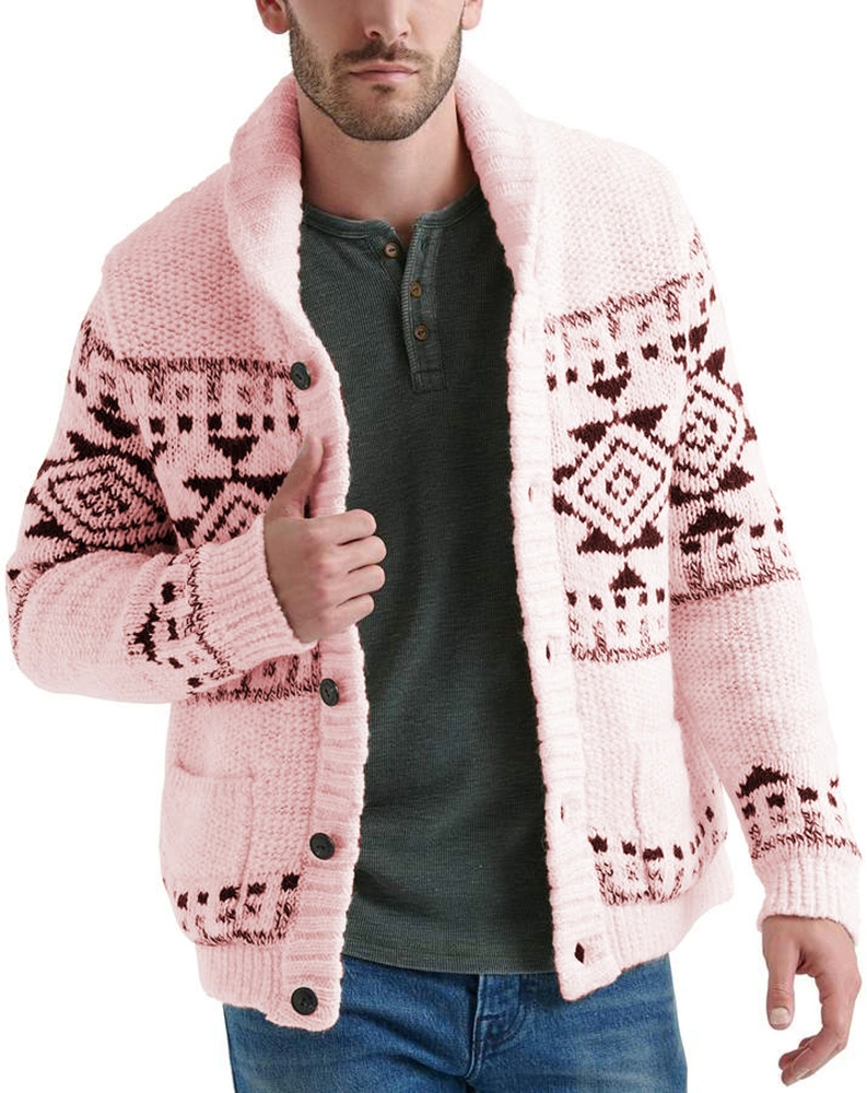 Esobo Men's Shawl Collar Cardigan Sweater Multi-Color Button Down Knitted Sweaters with Pockets