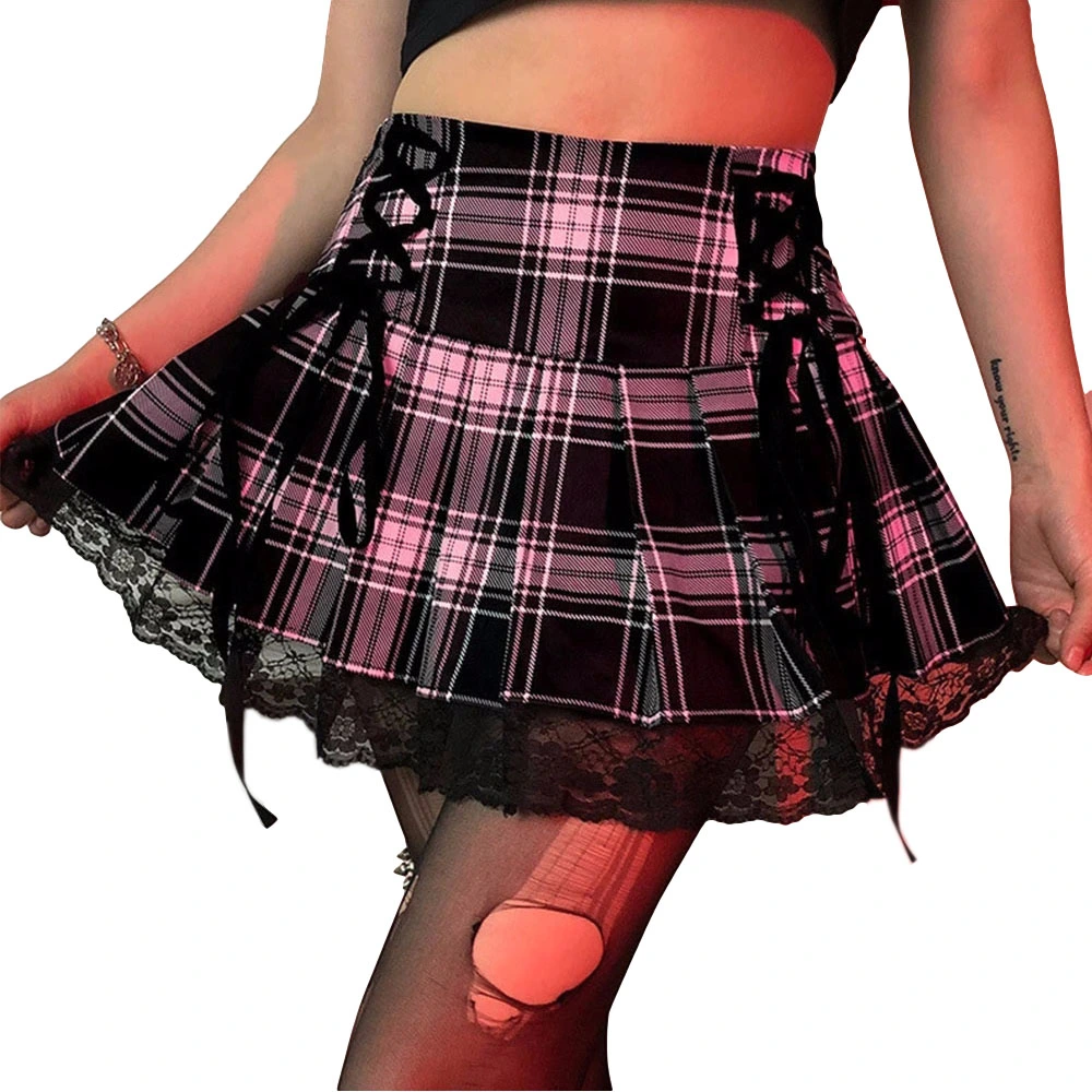 BZB Women's Goth Skirt Plaid Pleated JK Mini Short Skirts A Line Skater Skirt