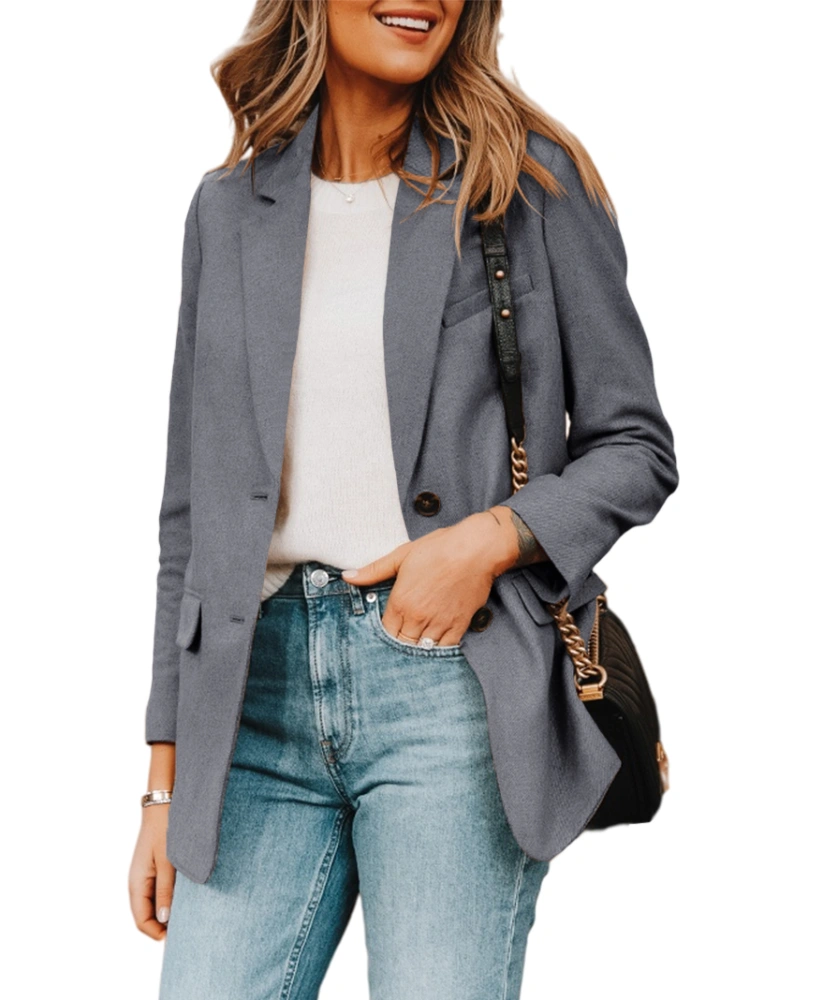 Taodou Women's Casual Blazers Long Sleeve Lapel Button Slim Work Office Blazer Jacket