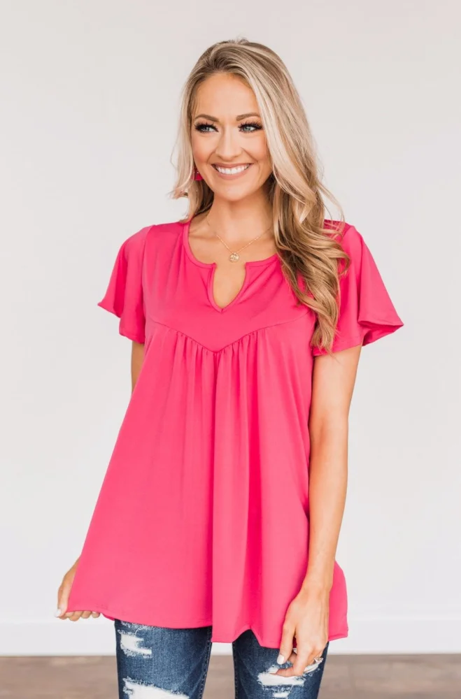 Womens T Shirts Short Sleeve Casual Tunic Tops Solid Color Ruffle Loose Summer Blouses for Womens