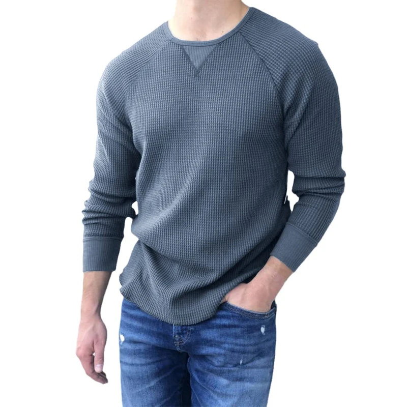 Men's Casual Long Sleeve Crew Neck Waffle Shirts Lightweight Knit Pullover Tops