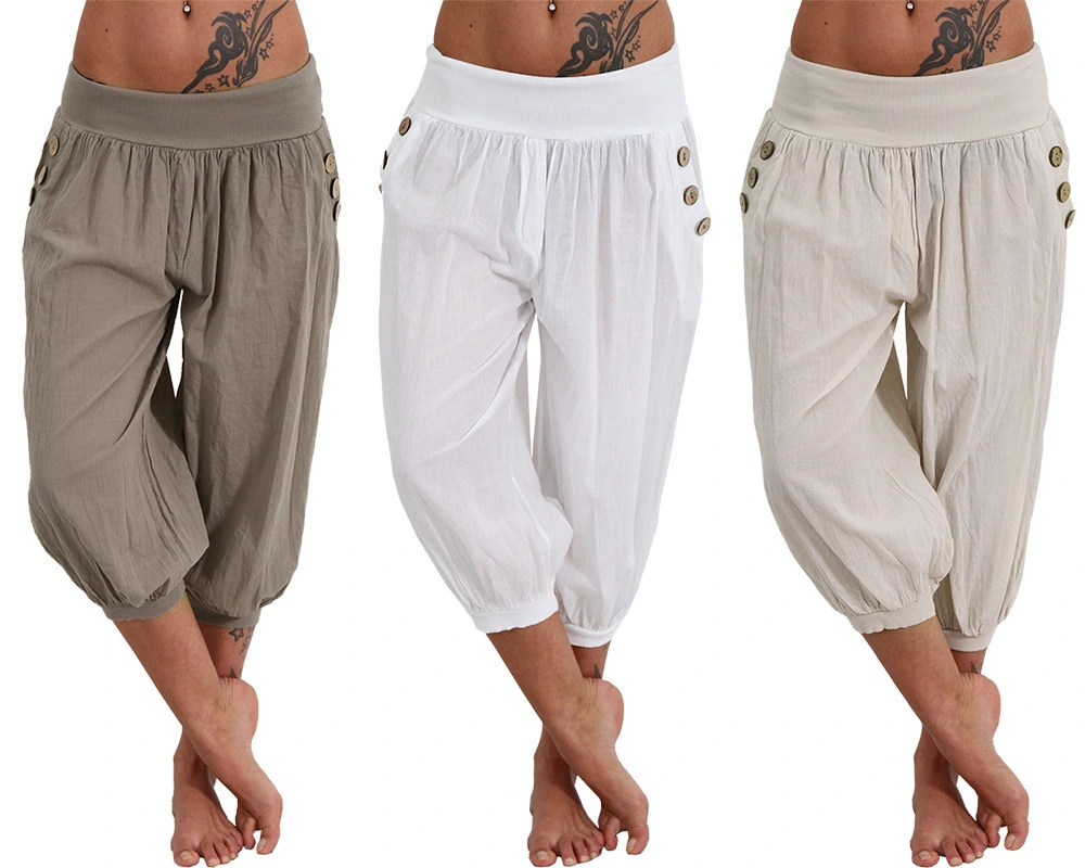 Veatzaer Women's Elastic Waist 3/4 Capri Harem Pants with Pockets Casual Loose Solid Yoga Trousers S-XXL