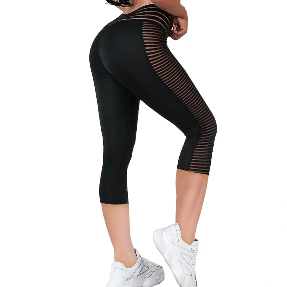 Tankaneo Yoga Pants High Waist Mesh Yoga Leggings Butt Lifting Tummy Control Workout Gym Sexy Capri Mesh Leggings for Women