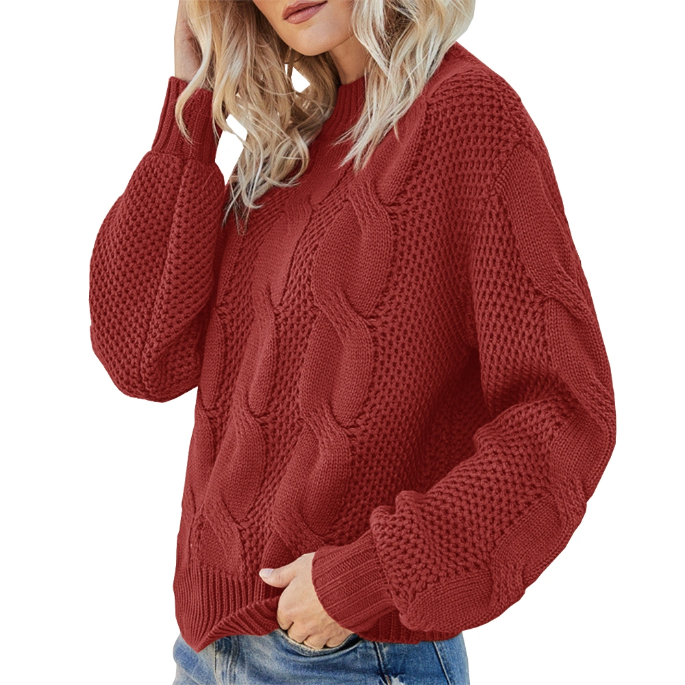 NIUBIA Women's Crewneck Long Sleeve Solid Color Soft Comfy Cable Knit Pullover Sweaters