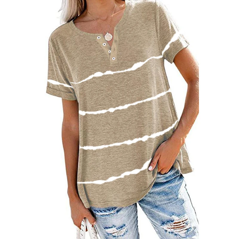 Tankaneo Womens Tops Tie Dye Striped Shirt Short Sleeve Loose Fitting Casual Women Summer Tunic Tshirts