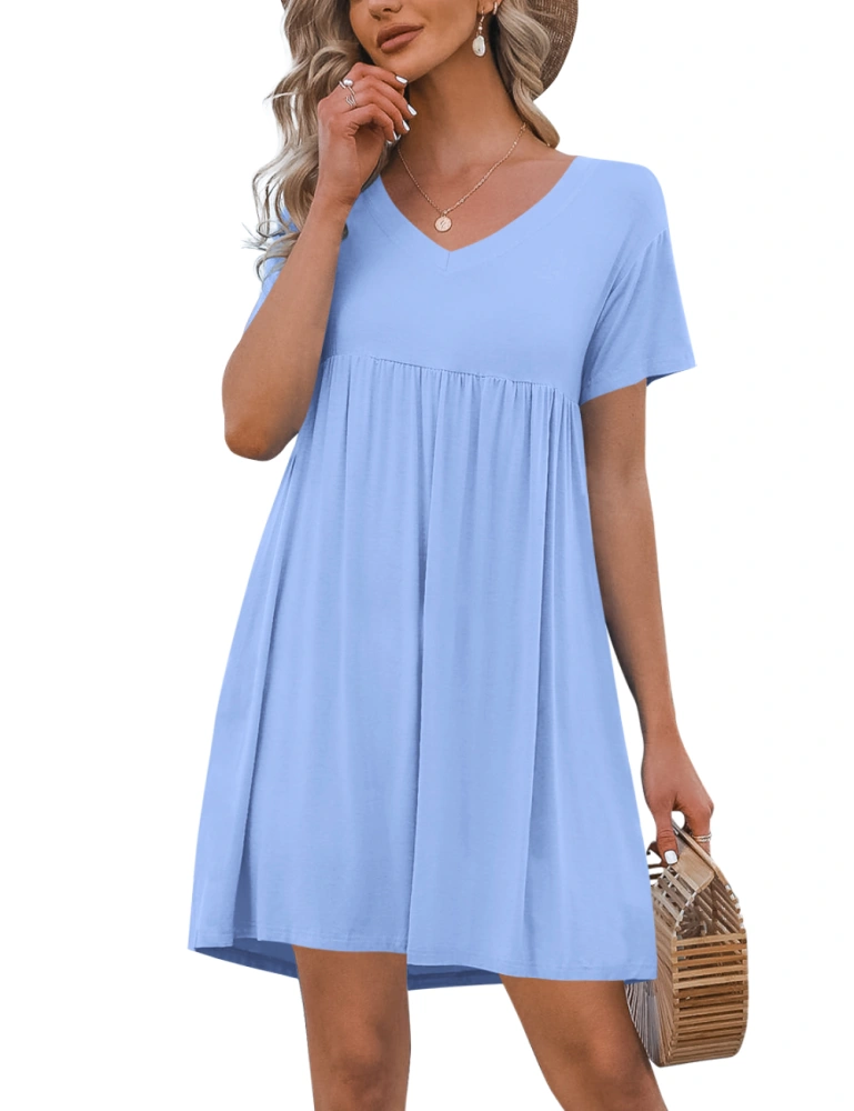 Imily Bela Womens Summer Casual T Shirt Dresses V Neck Short Sleeve Swing Dress with Pockets