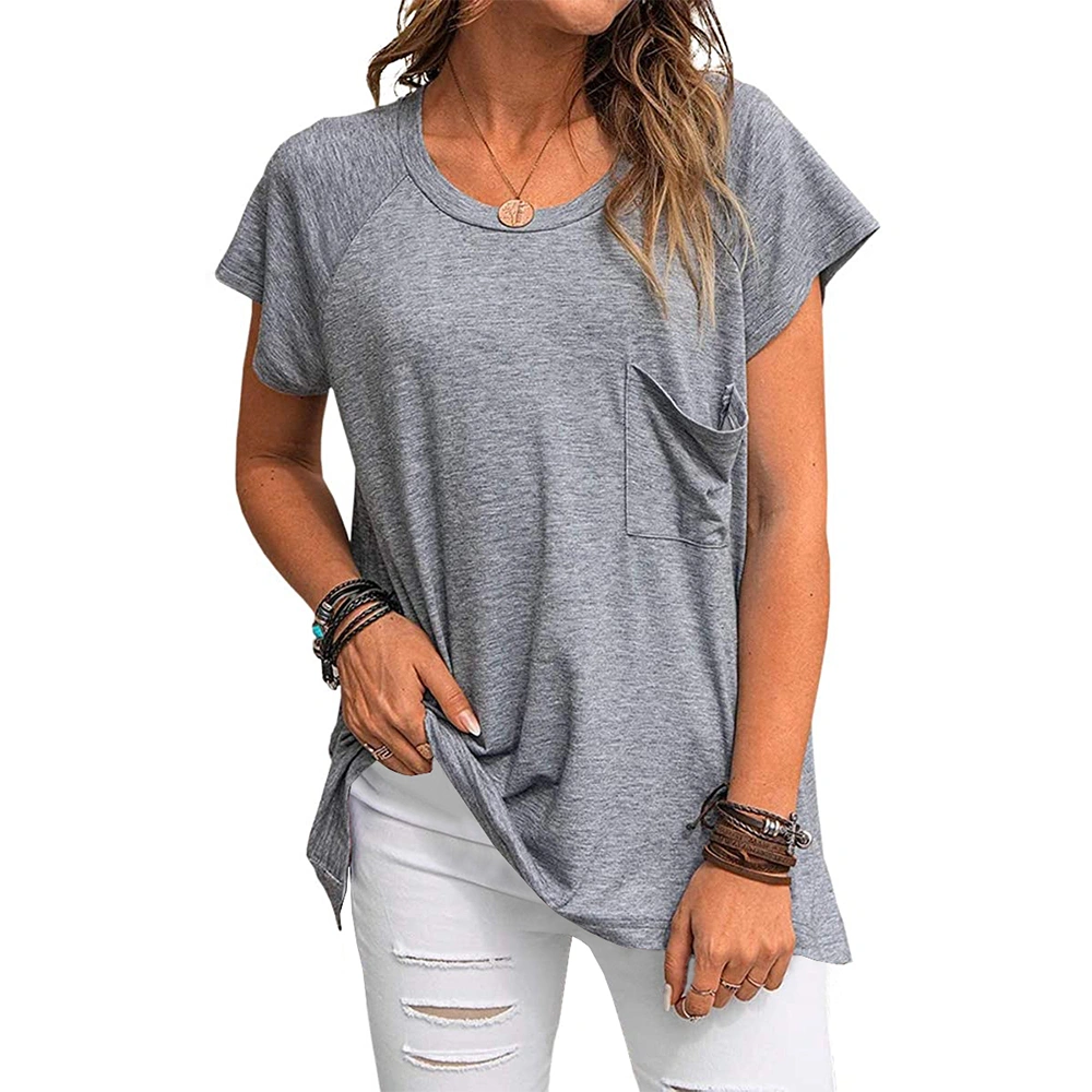 Womens Crewneck Raglan Sleeve T-Shirts Short Sleeve Side Split Shirts Summer Casual Basic Tops