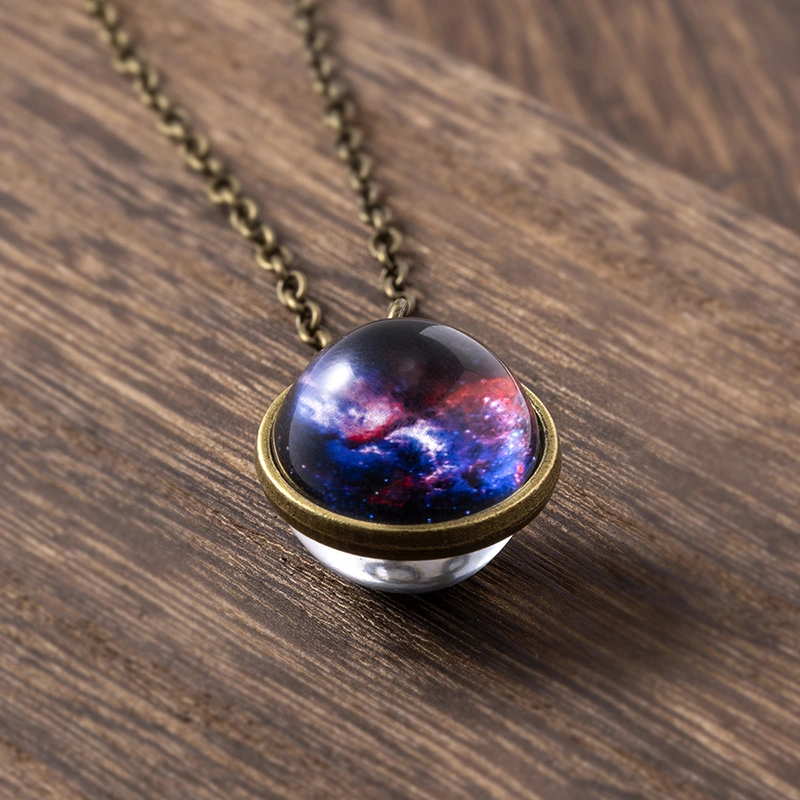 Cosmic Galaxy Nebula Double-sided Spherical Time Gemstone Glass Pendant Necklace For Women