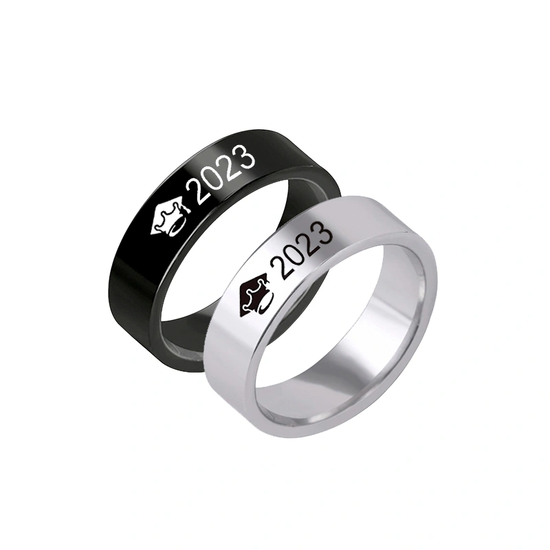 2023 New Graduation Cap Stainless Steel Ring Silver Black For Men Women Graduation Gift