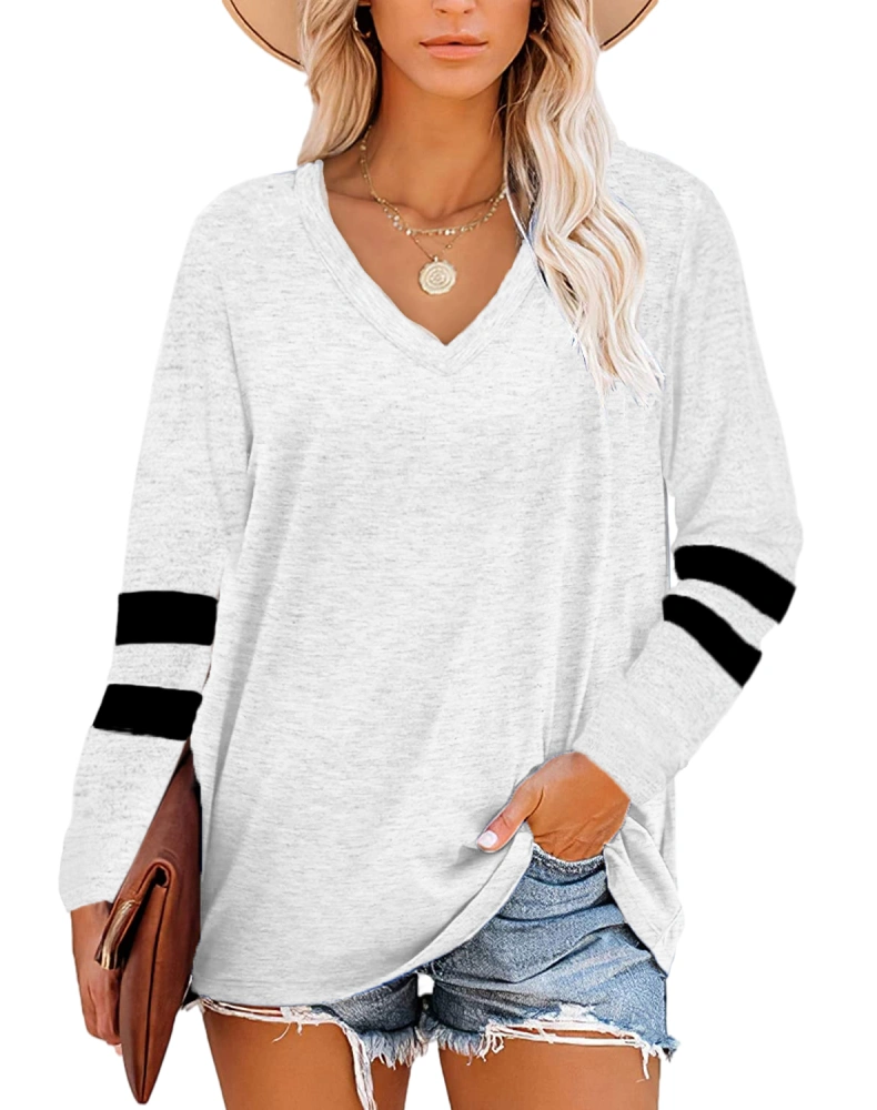 SAIKESIGIRL Womens Color Block Round Neck Tunic Tops Long Sleeve Casual Loose Shirts Blouses