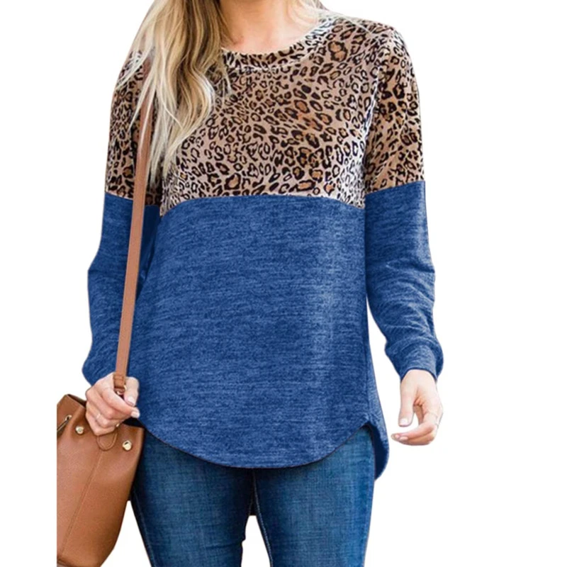 Women's Long Sleeve Tunic Tops Casual Leopard Print Shirts Crew Neck Blouse Loose Pullover Tops