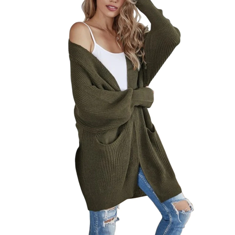 Esobo Women's Oversize Lightweight Batwing Long Sleeve Knit Cardigan Open Front Casual Loose Sweater with Pocket