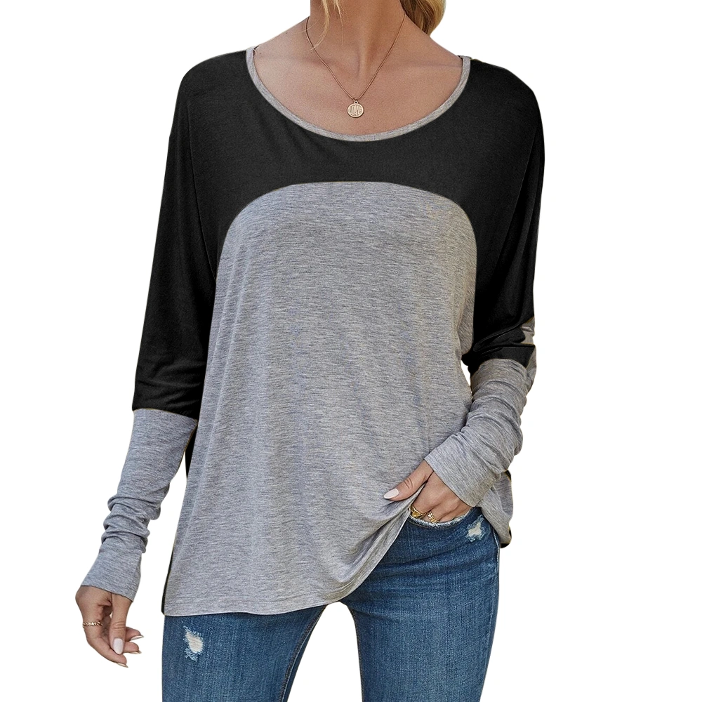 Women's Long Sleeve Round Neck Neck T-Shirt Cute Tops Color Block Shirt Tops