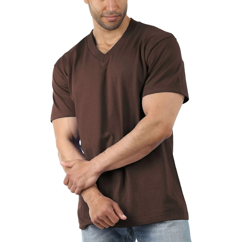 Herren T Shirt mit V-Ausschnitt Kurzarm Top Tee L盲ssiger Komfort Sportshirt.