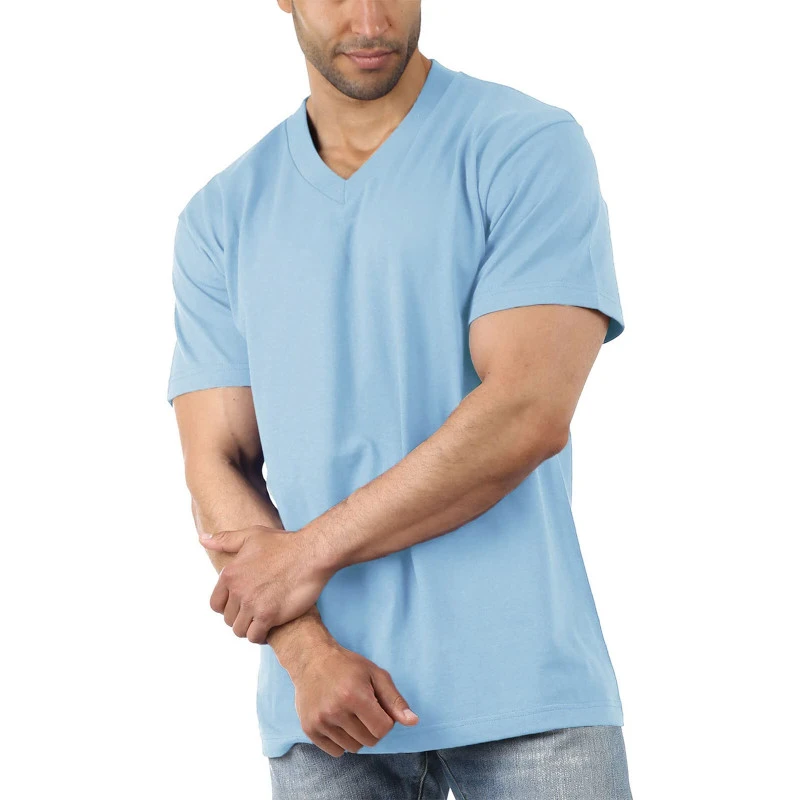 Herren T Shirt mit V-Ausschnitt Kurzarm Top Tee L盲ssiger Komfort Sportshirt.