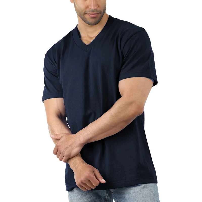 Herren T Shirt mit V-Ausschnitt Kurzarm Top Tee L盲ssiger Komfort Sportshirt.