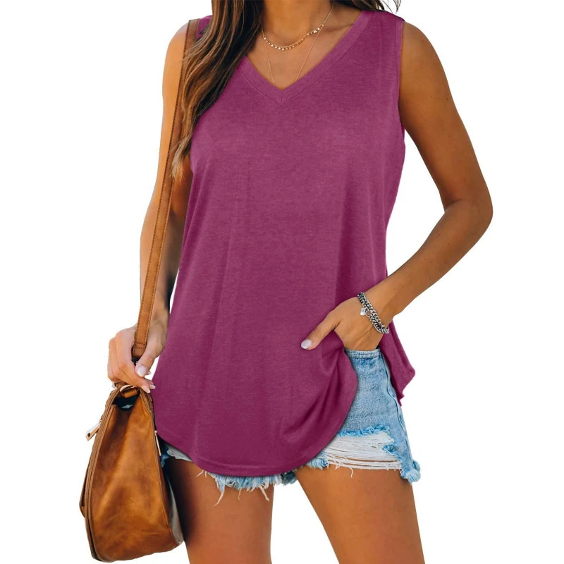 Aiopr Womens Tank Tops V Neck Summer Sleeveless Shirts Sexy Loose Fit Solid Color Top