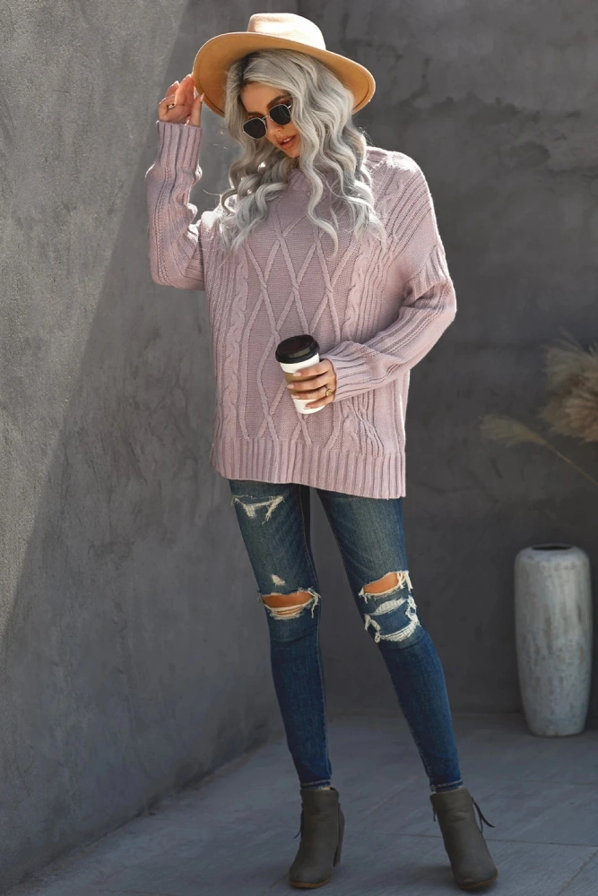 ANDLCUY Women's Cotton Cable Knit Sweater Casual 2022 Fall Long Sleeve Chunky Pullover Sweaters