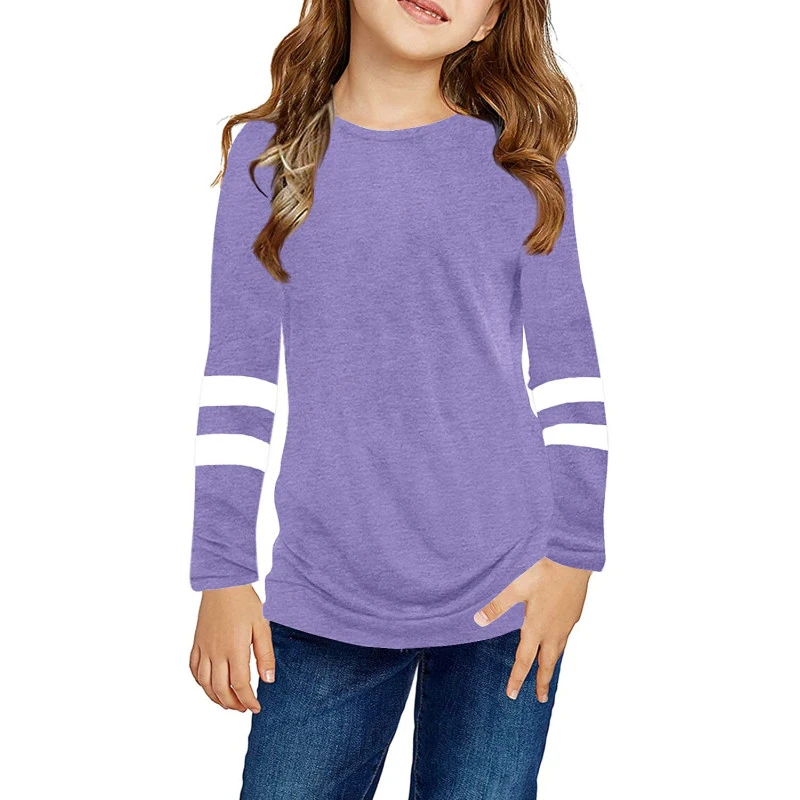 Ebifin Girls Casual Short/Long Sleeve T Shirts Kids Loose Soft Striped Color Block Tunic Tops, Tees Blouses Size 4-15 Years