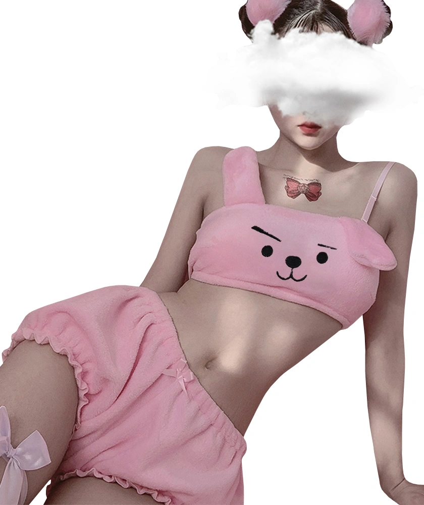 BZB Kawaii Anime Cute Pajamas Set for Women Sweet Lovely Velvet Tube Top and Shorts Sleepwear Suits