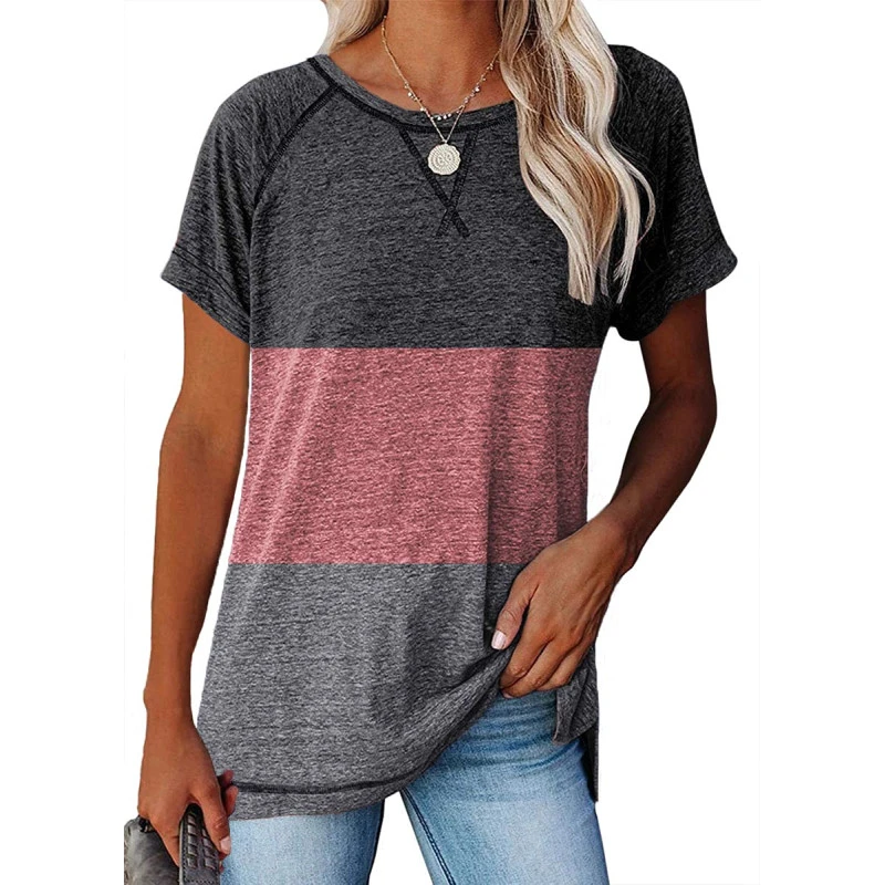 Tops for Women Women's Casual Short Sleeve Blouses Crew Neck Raglan Tops Side Split Summer Tunic Oversized T Shirts