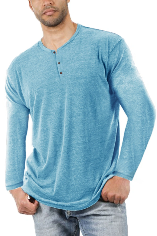 Aoysky Men Short/Long Sleeve T-Shirt Casual Solid Color Button-up Henley Shirt V Neck Tee Tops