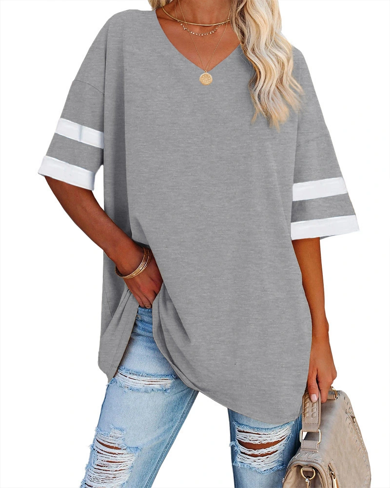 Ebifin Women's Oversized T Shirts Tees Half Sleeve V Neck Comfy Cozy Cotton Tunic Tops